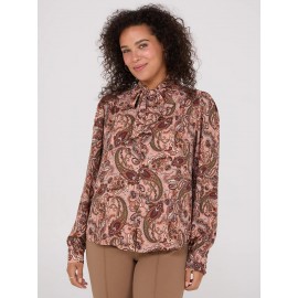 Paisley Print Button-Front Bow Blouse