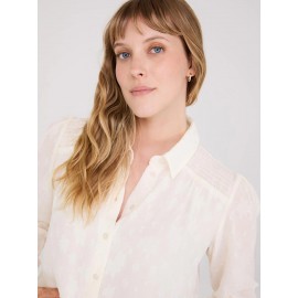 Chiffon Button-Front Blouse With Smocked Details