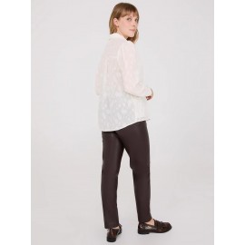 Chiffon Button-Front Blouse With Smocked Details