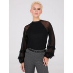 Mock Neck Mesh Top With Ruffle Details