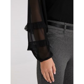 Mock Neck Mesh Top With Ruffle Details