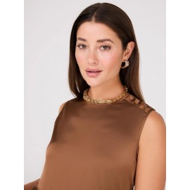 Sleeveless Satin Top With Button Details
