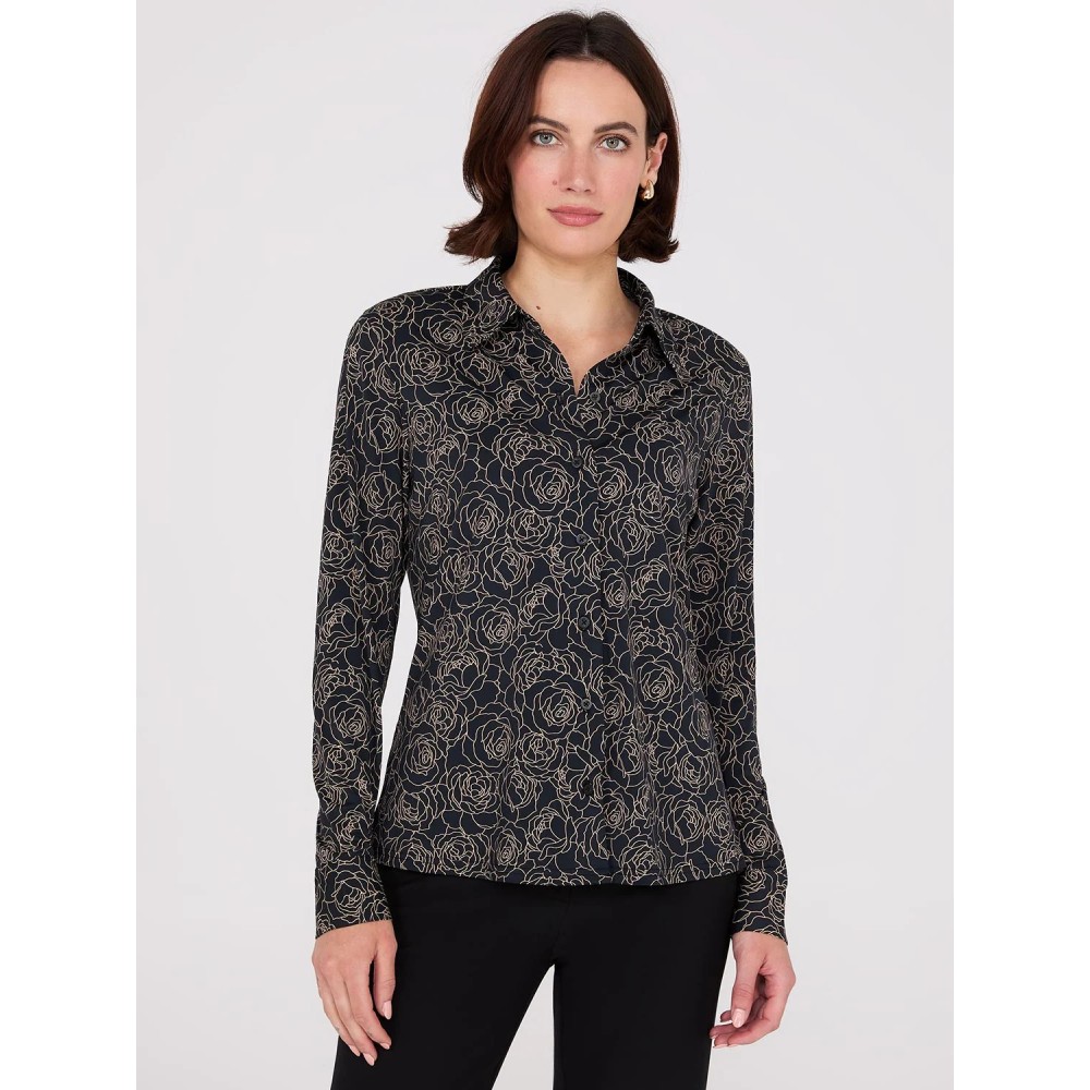 Floral Print Button-Front Classic Blouse