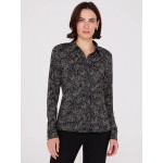 Floral Print Button-Front Classic Blouse