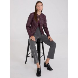 Collarless Faux Leather Jacket