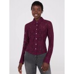 Lace Button-Front Fitted Blouse