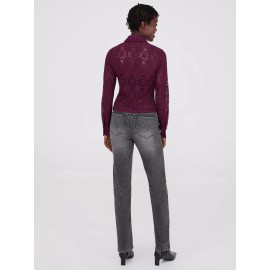Lace Button-Front Fitted Blouse