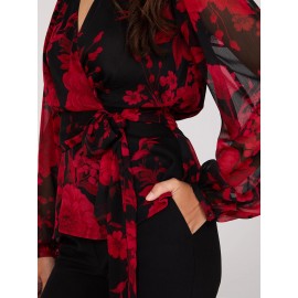 Floral Print Faux Wrap Blouse