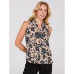 Sleeveless Floral Print V-Neck Blouse
