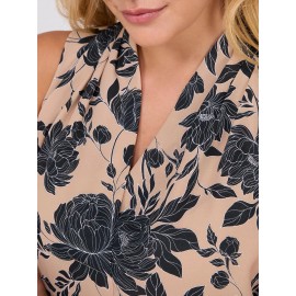 Sleeveless Floral Print V-Neck Blouse