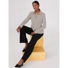 Print Button-Front Classic Blouse