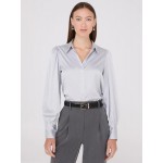 Satin Volume Sleeve Button-Front Blouse