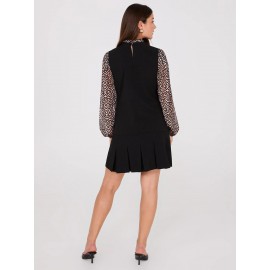 Crew Neck Scuba Top With Printed Chiffon Sleeves
