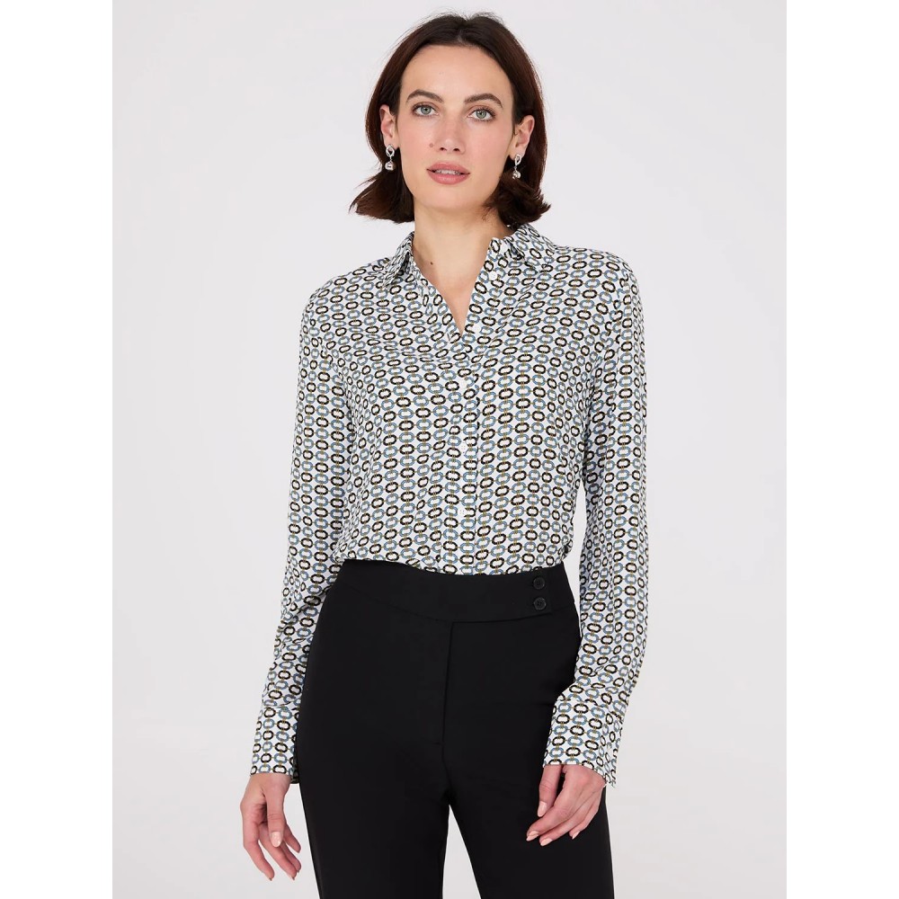 Print Chiffon Button-Front Blouse