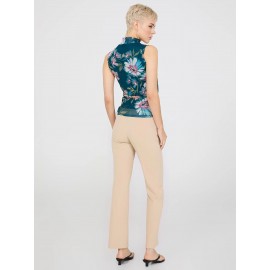 Floral Print Mock Neck Mesh Top
