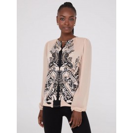 Paisley Print Chiffon Top With Metal Bar