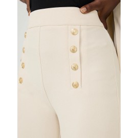 Wide-Leg Ankle Length Pants With Gold Button Details