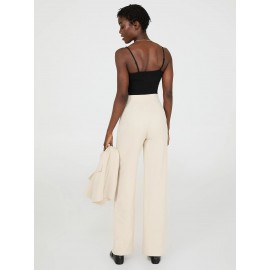 Wide-Leg Ankle Length Pants With Gold Button Details