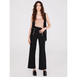 Wide-Leg Ankle Length Pants With Gold Button Details