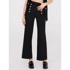 Wide-Leg Ankle Length Pants With Gold Button Details