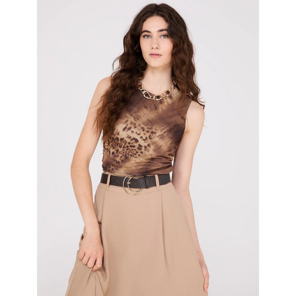 Sleeveless Animal Print Mesh Top