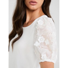 Flower Embroidered Eyelet Sleeve Top