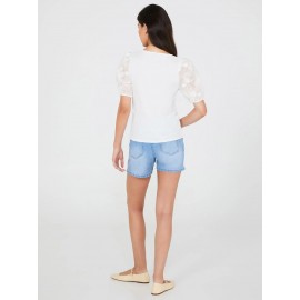 Flower Embroidered Eyelet Sleeve Top
