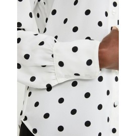 Dot Print Chiffon Button-Front Blouse