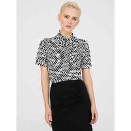 Print Short Sleeve Tie-Neck Top
