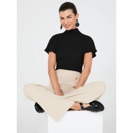 Short Dolman Sleeve Textured Mock Neck Top