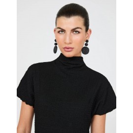 Short Dolman Sleeve Textured Mock Neck Top