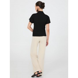 Short Dolman Sleeve Textured Mock Neck Top