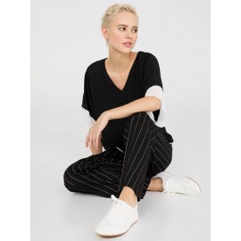 Colour Block V-Neck Dolman Sleeve Top