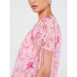 Floral Print Tie-Sleeve Top