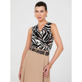 Sleeveless Printed Pleated Crossover Top