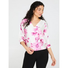 Floral Print Satin Dolman Sleeve Top