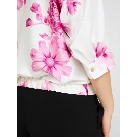 Floral Print Satin Dolman Sleeve Top