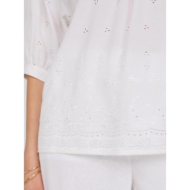 Off-The-Shoulder Puff Sleeve Eyelet Popover Top