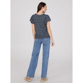 Printed Scoop Neck Flutter Sleeve Jersey Top