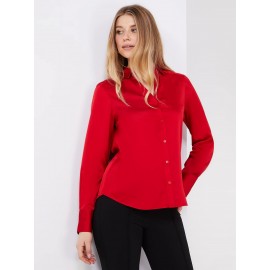 Satin Split Neck Button-Front Blouse
