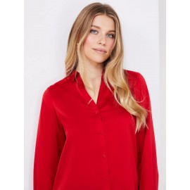 Satin Split Neck Button-Front Blouse