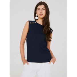 Sleeveless Top With Button Shoulder Details