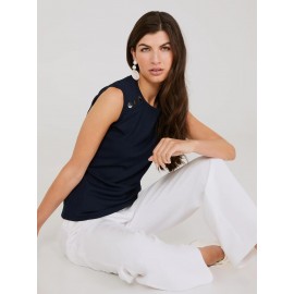 Sleeveless Top With Button Shoulder Details