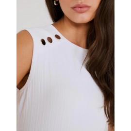 Sleeveless Top With Button Shoulder Details