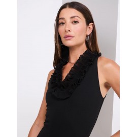 Sleeveless Ruffle V-Neck Scuba Bodysuit
