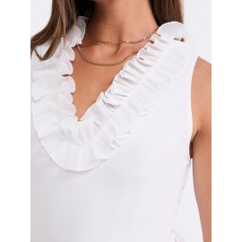 Sleeveless Ruffle V-Neck Scuba Bodysuit