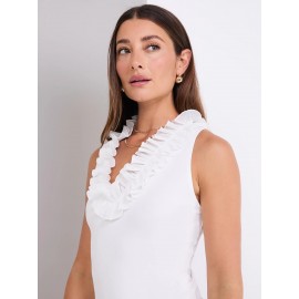 Sleeveless Ruffle V-Neck Scuba Bodysuit
