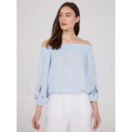 Embroidered Linen Off-The-Shoulder Top