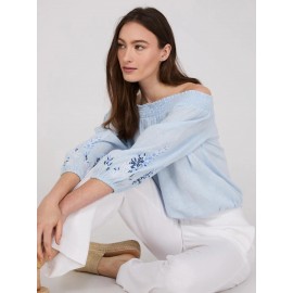 Embroidered Linen Off-The-Shoulder Top