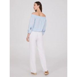 Embroidered Linen Off-The-Shoulder Top